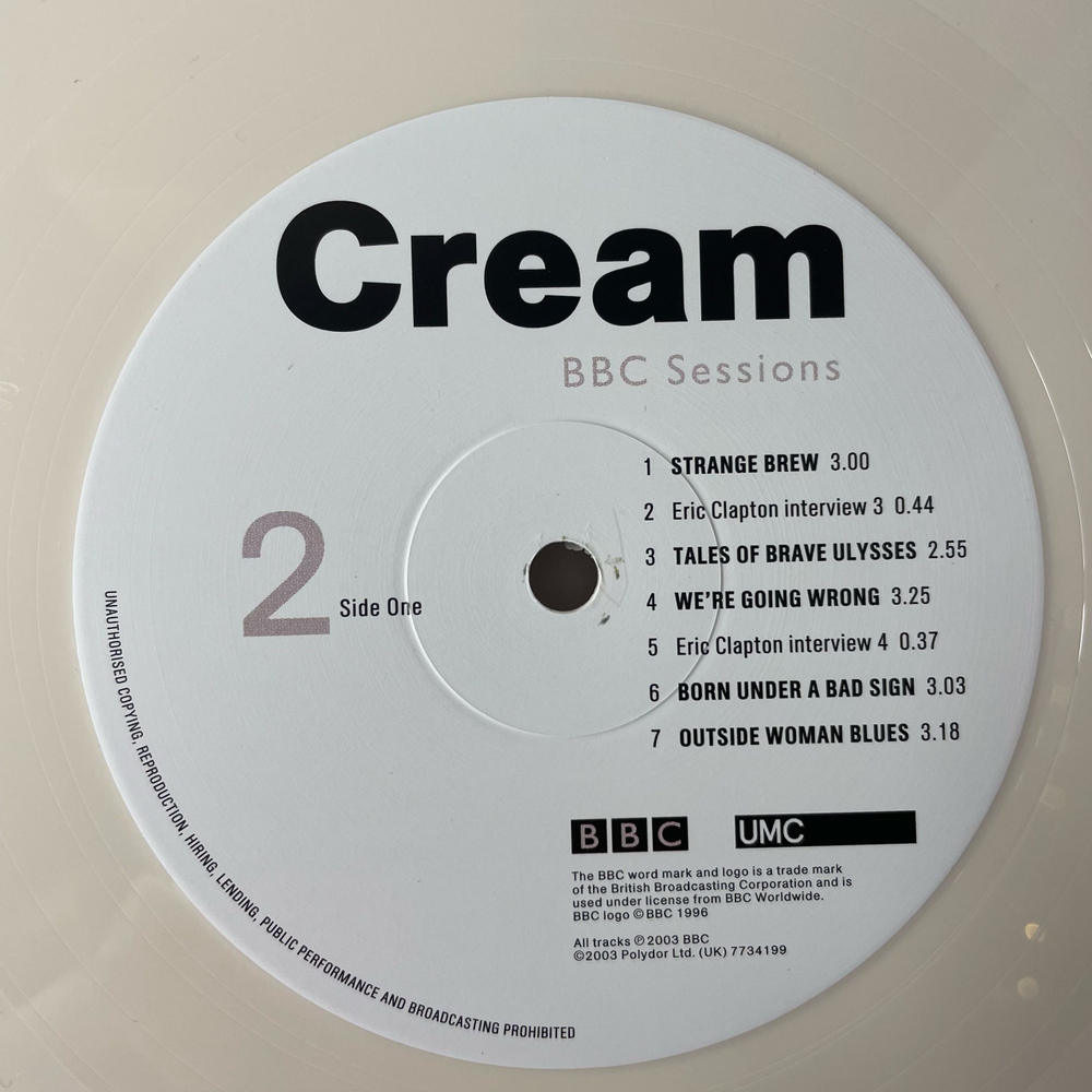 Винтажная виниловая пластинка LP Eric Clapton Cream BBC Sessions (ЕU 2019) (Белый И Кремовый Винил) (Лимитированное Издание № 350)