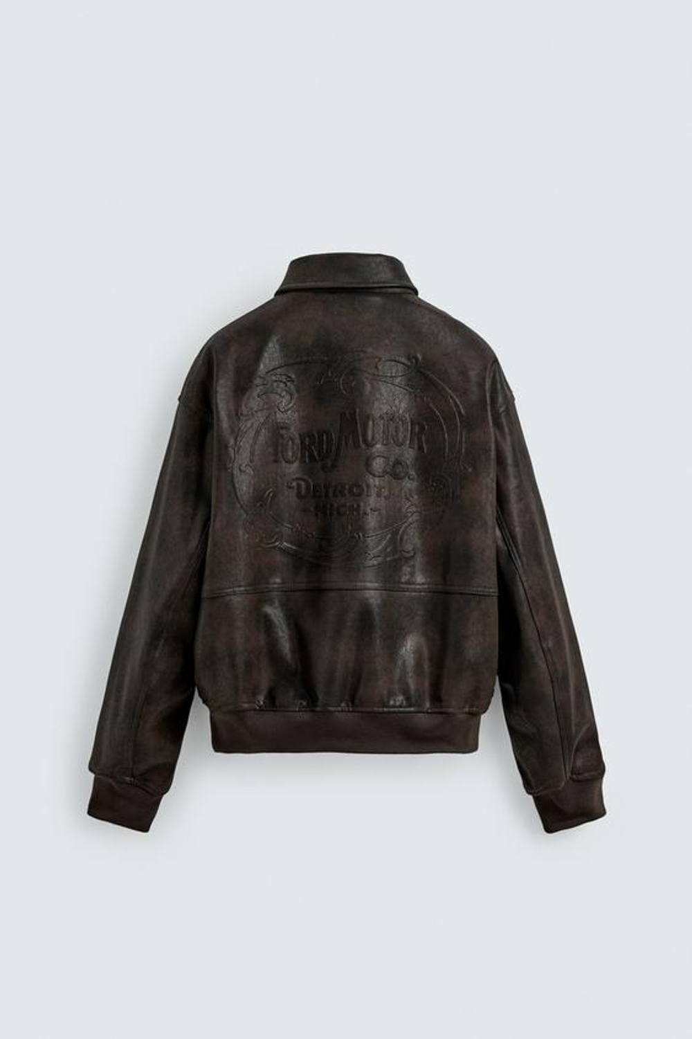 ZARA Х FORD БОМБЕР ИЗ ИСКУССТВЕННОЙ КОЖИ С ТИСНЕНИЕМ, КОРИЧНЕВЫЙ