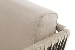 "Касабланка" кресло плетеное из роупа, основание дуб, каркас алюминий светло-серый (RAL7035) муар, роуп серо-коричневый 23мм, ткань бежевая 052