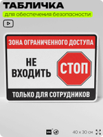 Табличка для обеспечения безопасности "Зона ограниченного доступа, не входить, только для сотрудников", для производства, предприятия, организаций, 40х30 см, Silver Plane x Айдентика Технолоджи