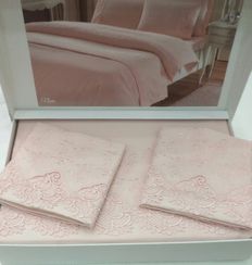 Постельное белье NOVA CIFT розовый с кружевом deluxe TIVOLYO HOME Турция
