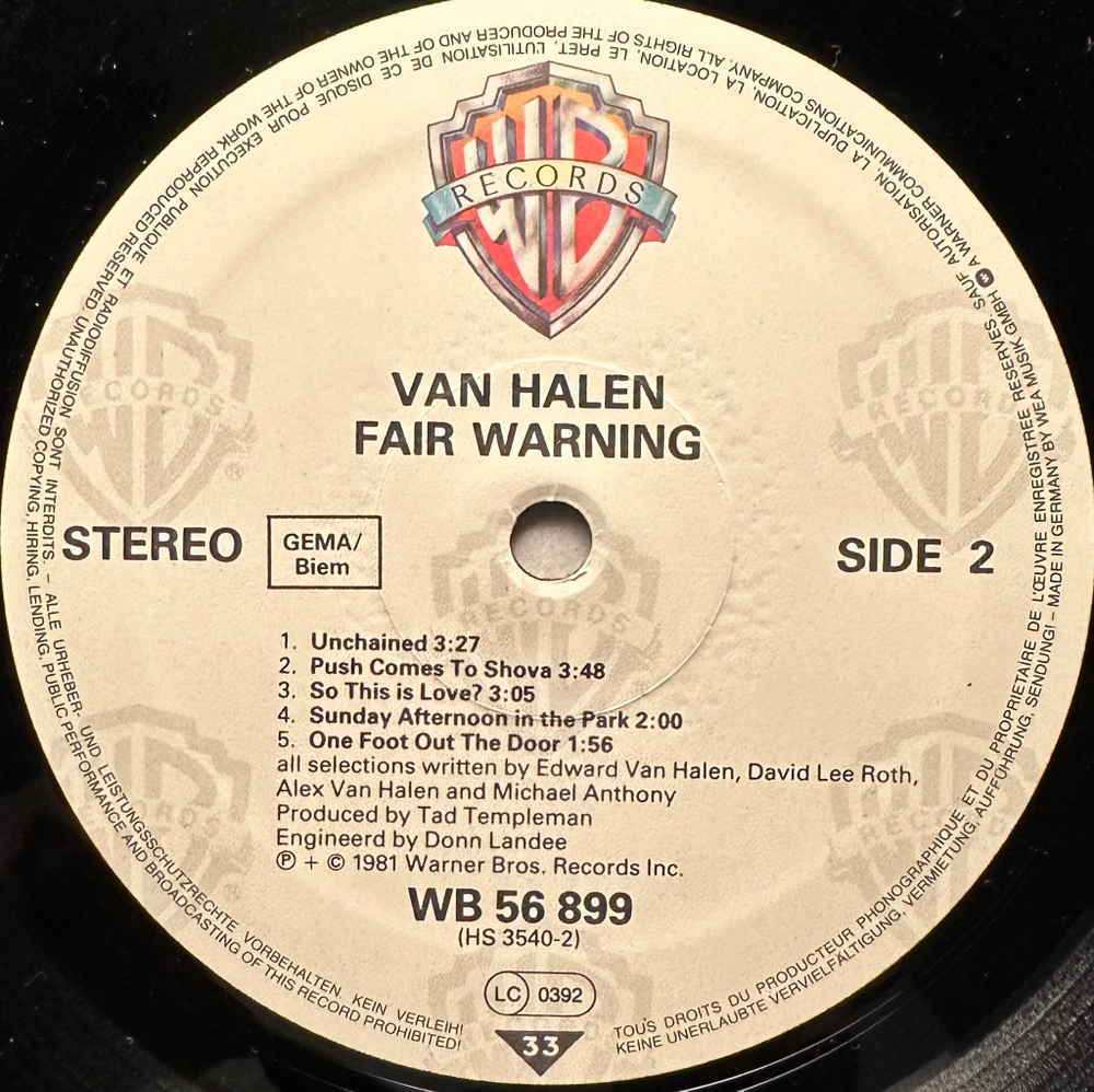 Van Halen - Fair Warning (Германия 1981г.)