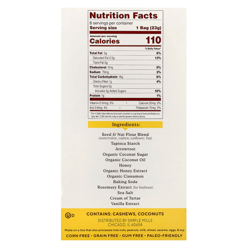 Simple Mills, Мука из семян и орехов, Sweet Thins®, мед и корица, 8 пакетиков по 23 г (0,8 унции)