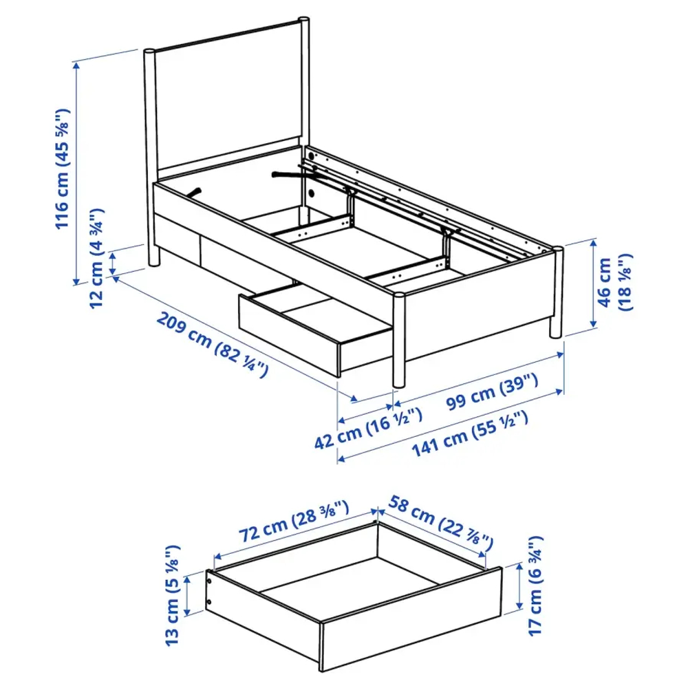 Каркас кровати с ящиками - TONSTAD IKEA/ ТОНСТАД ИКЕА, 90х200 см, светло-коричневый