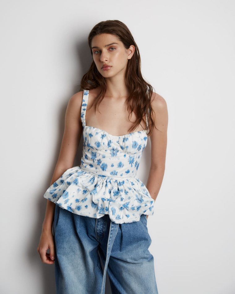 Топ цветы молочный/голубой