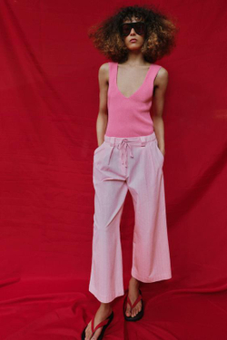 ZARA БРЮКИ-КЮЛОТЫ В ПОЛОСКУ, РОЗОВЫЙ/БЕЛЫЙ