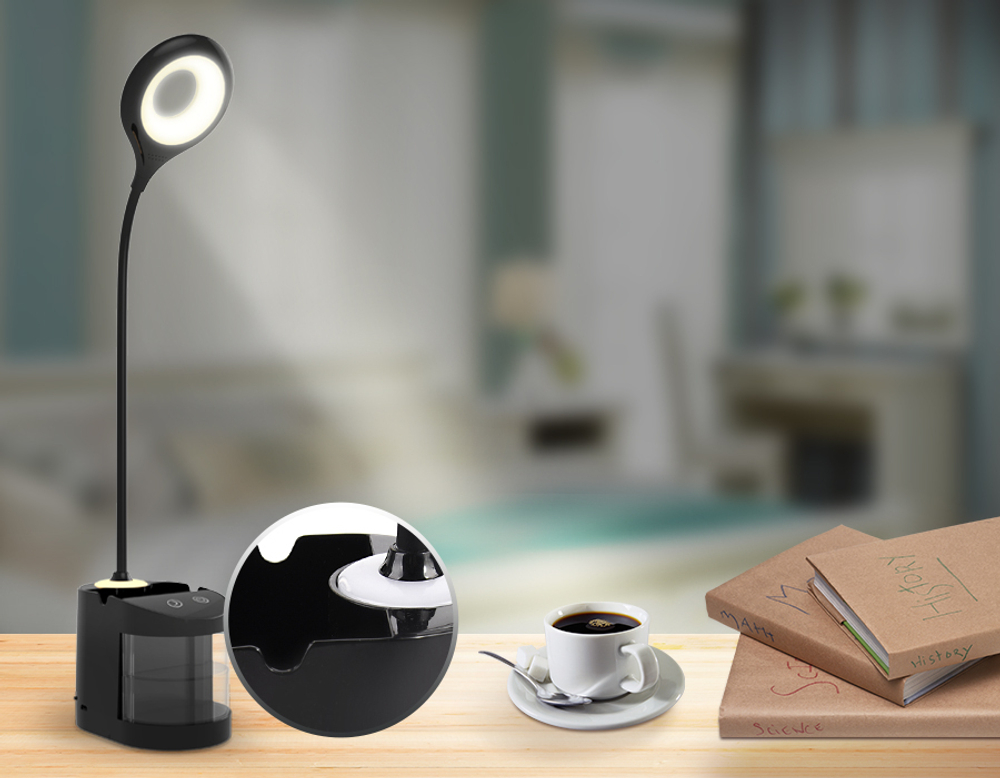 Настольная светодиодная лампа со встроенной аккумулятороной батареей и органайзером DE562 BK черный LED 4200K 4W