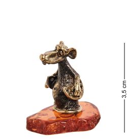 AM- 398 Фигурка «Крыса с сыром» (латунь, янтарь)
