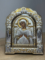 Семистрельная БМ, икона арочная с рамкой под стеклом, красное дерево 167х228
