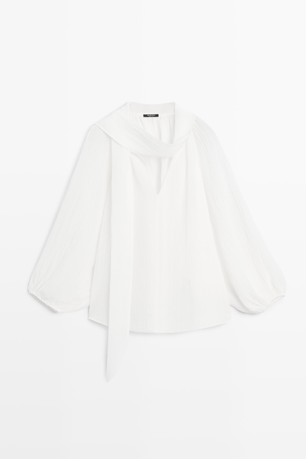 Massimo Dutti Блуза из струящейся ткани с V-образным вырезом и завязками, белый