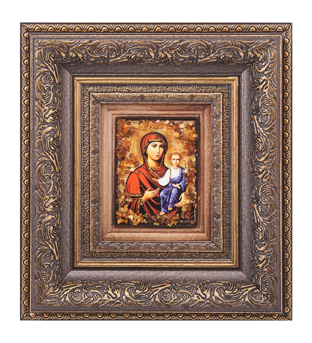 AMB-05/ 5 Икона Божией Матери «Смоленская» (с янтарной крошкой) H-22см