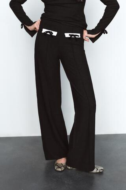 ZARA БРЮКИ ИЗ БУКЛЕ С БАНТАМИ, ЧЕРНЫЙ