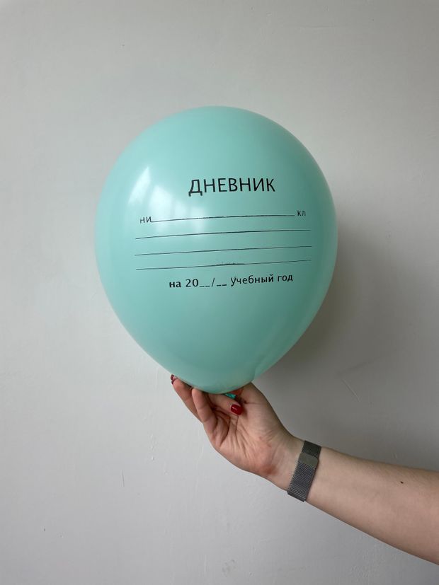 K Шар 12"/30 см, пастель, "Школьный дневник", с 2-х ст. рис. (мятный)