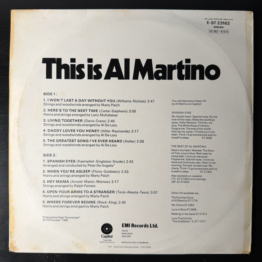 Al Martino ‎– This Is Al Martino (Англия 1973г.)
