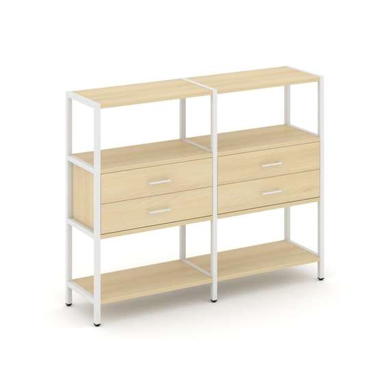 Shelf System Двухсекционный стеллаж трехярусный с ящиками SN.STM-322 Акация Лорка/Металл Белый 1590*