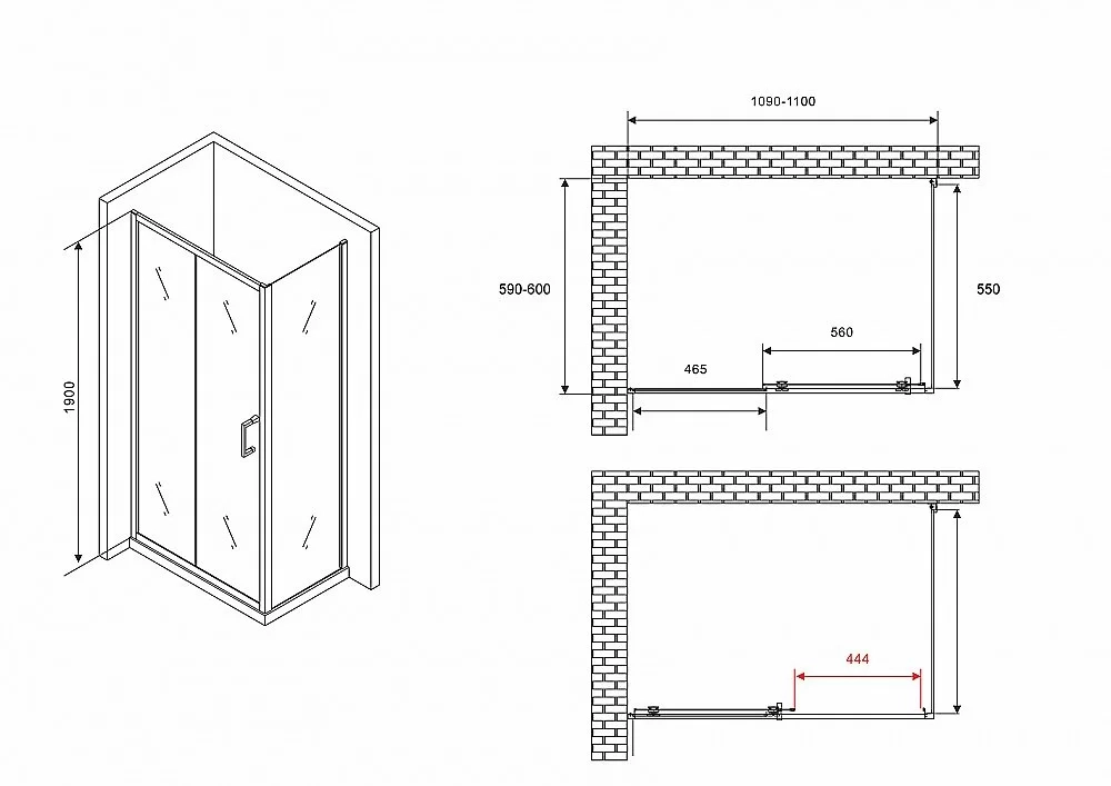 Душевой уголок ABBER Schwarzer Diamant 110х60 AG30110B5-S60B5 стекло прозрачное/профиль черный