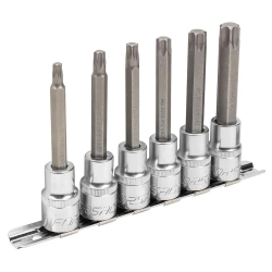 Набор головок-бит Torx 6-лучевых, 6 пр.(Т30,Т40,Т45,Т50,Т55,Т60, L-100мм) 1/2'', на планке Forsage F-40913L