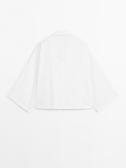 Massimo Dutti Блуза из 100% хлопка с застежкой на пуговицы, белый