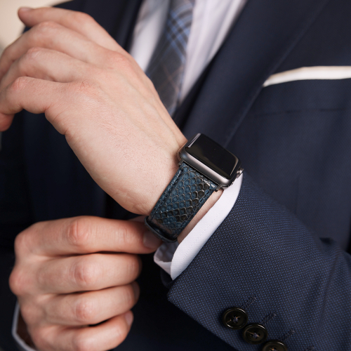 Ремешок для Apple Watch 40/41/42 mm из кожи питона, синего цвета