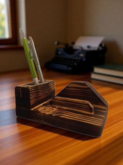 Настольная подставка из натурального дерева для визиток, телефона, ручек