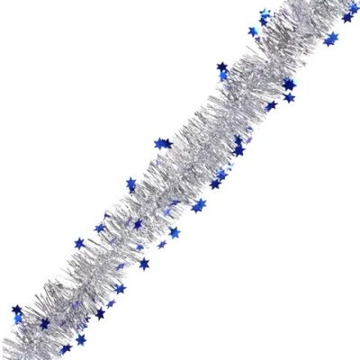 Мишура 2м 6см «Звездочки», Серебро/синий