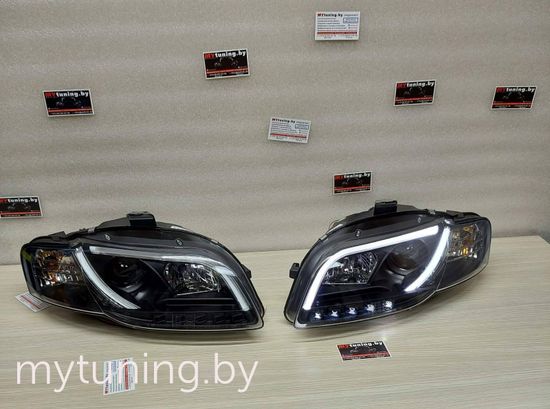 Передние фары Audi A4 B7 led tube lights black
