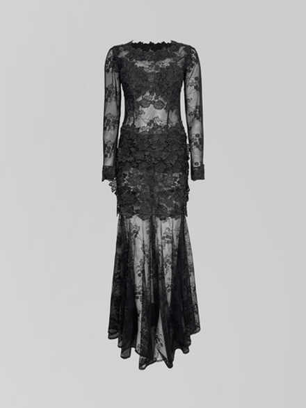 Платье 1803 длинное из кружева с чашечками на молнии сзади