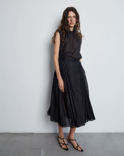 Юбка со складками из хлопка и шелка черный