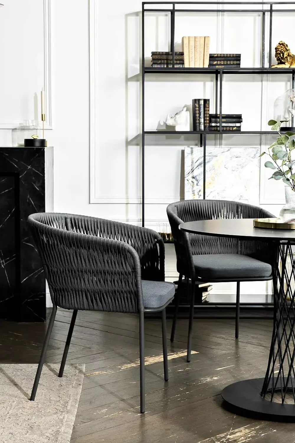 "Диего" обеденная группа на 4 персоны со стульями "Бордо" плетения колос, столешница "серый гранит"