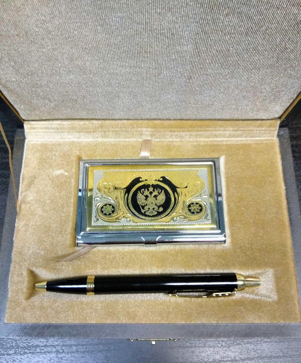 Набор "Гербовый" №6 визитница (Златоуст), ручка Паркер