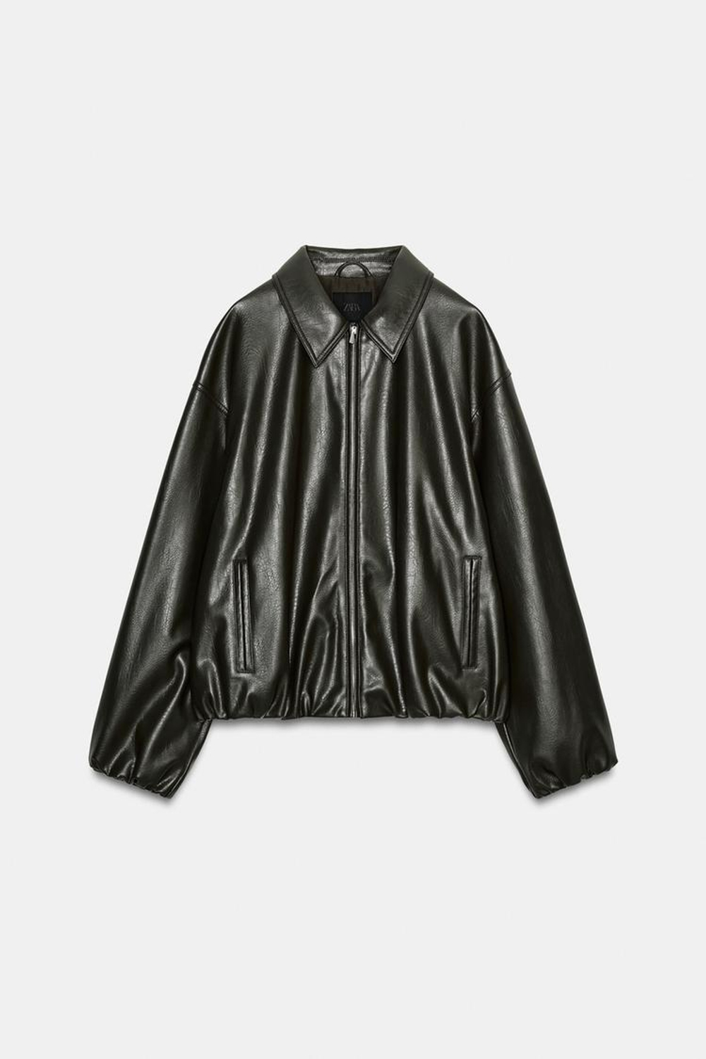 ZARA КУРТКА ИЗ ИСКУССТВЕННОЙ КОЖИ С ЭЛАСТИЧНЫМИ ВСТАВКАМИ, ЗЕЛЕНЫЙ МЕЛАНЖ