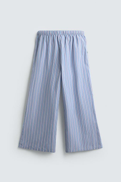 ZARA БРЮКИ OVERSIZED FIT В ПОЛОСКУ, НЕБЕСНО-ГОЛУБОЙ