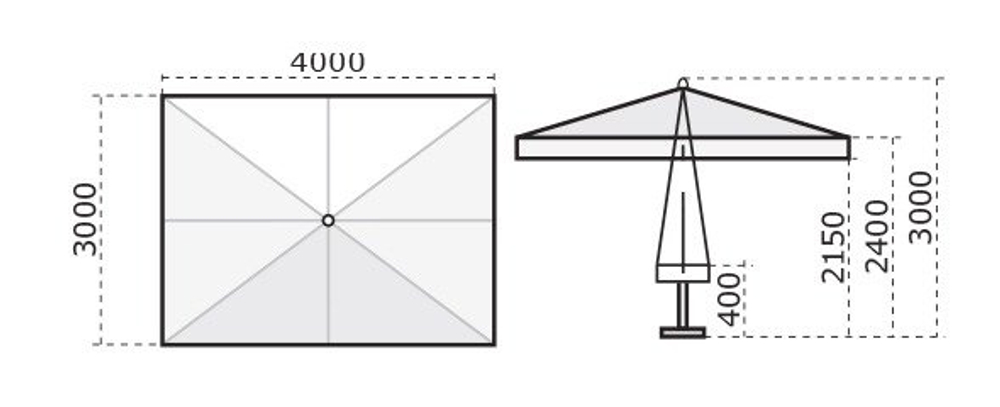 Зонт профессиональный 3х4 м Scolaro Napoli Standard, антрацит, слоновая кость