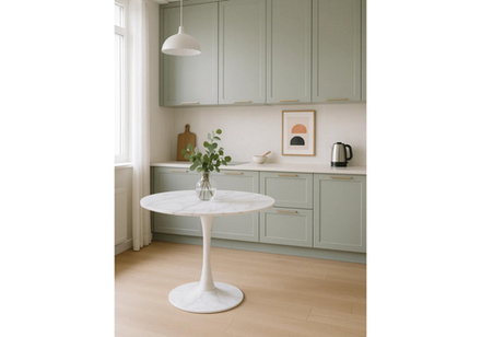 Керамический стол Woodville Тулип 90х74 белый мрамор, белый, ножки белые