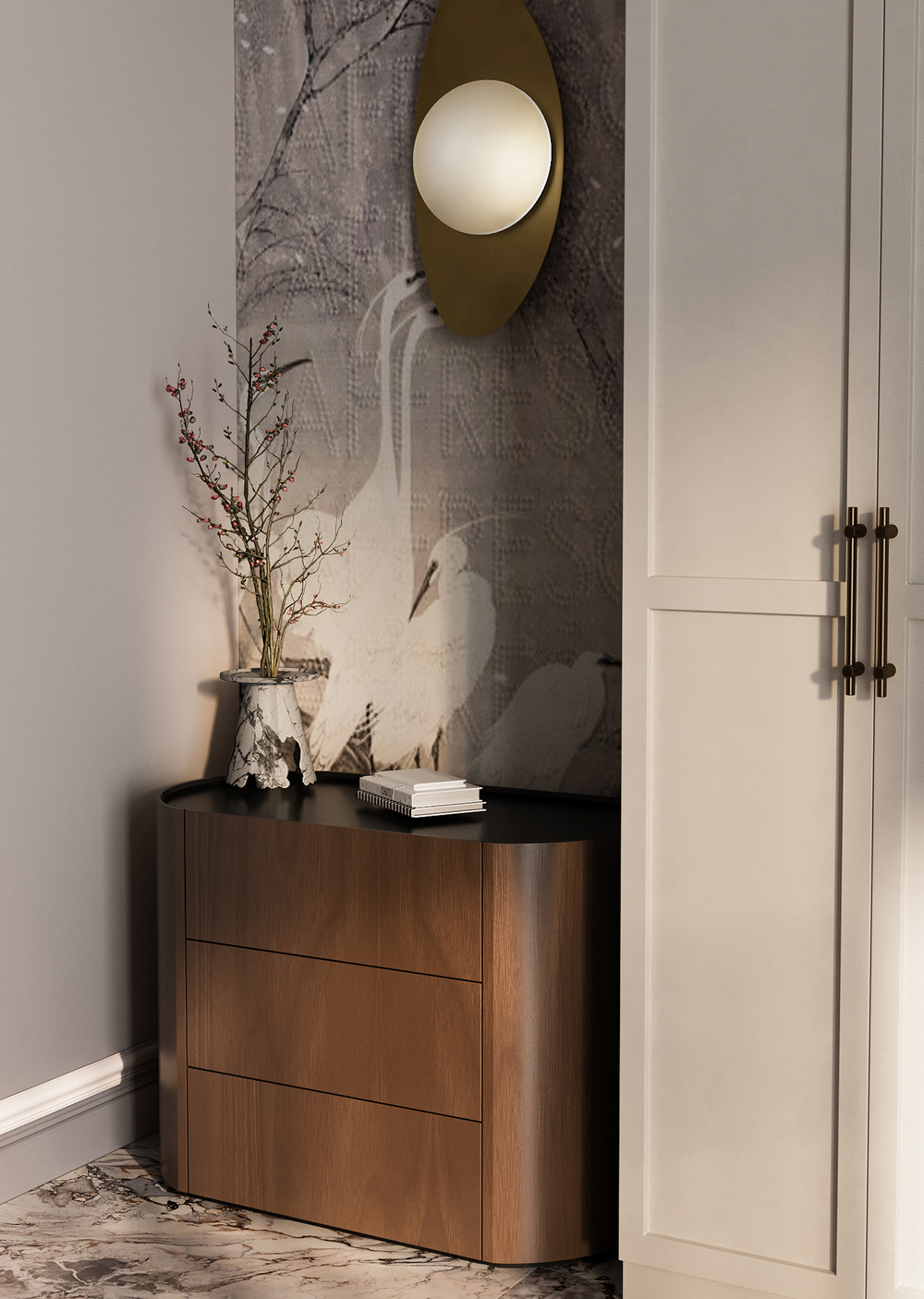 Комод Lagom 3 ящика ширина 90 см (орех, черный)