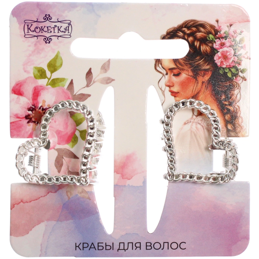 Заколка-краб для волос 2шт «AKS - DesignPRO», сердечки, цвет золото и хром, 2,8*2,5см