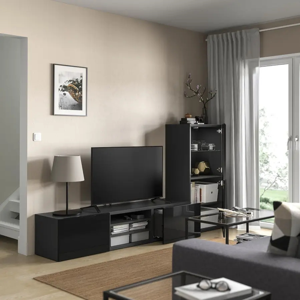 Комбинация для хранения ТВ - IKEA BESTÅ/BESTA, 129x42x240см, темно-серый, БЕСТО ИКЕА