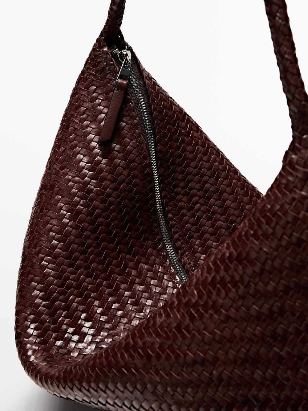 Massimo Dutti Большая плетеная сумка-саквояж из кожи наппа, бургунди