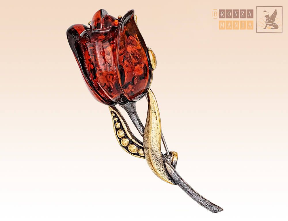 брошь Тюльпан янтарный