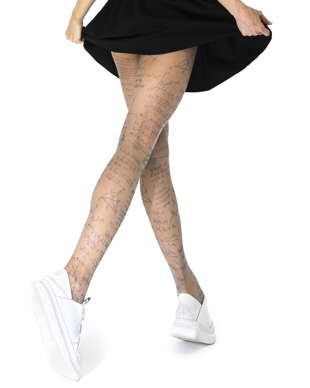 Колготки +size с принтом в виде формул, вычислений и схем (Размер: XL-XXL) (Цвет: бежевый)