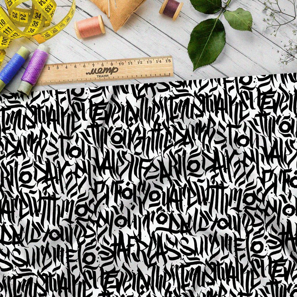 Ткань премиум флис черно-белая абстракция