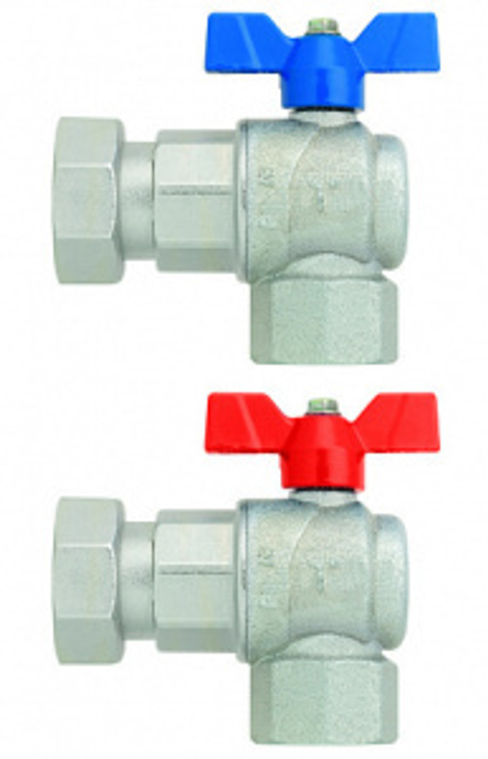 Кран шаровой EVOLUTION, угл., 3/4"х1"(В-нак.гайка), крас.бабочка