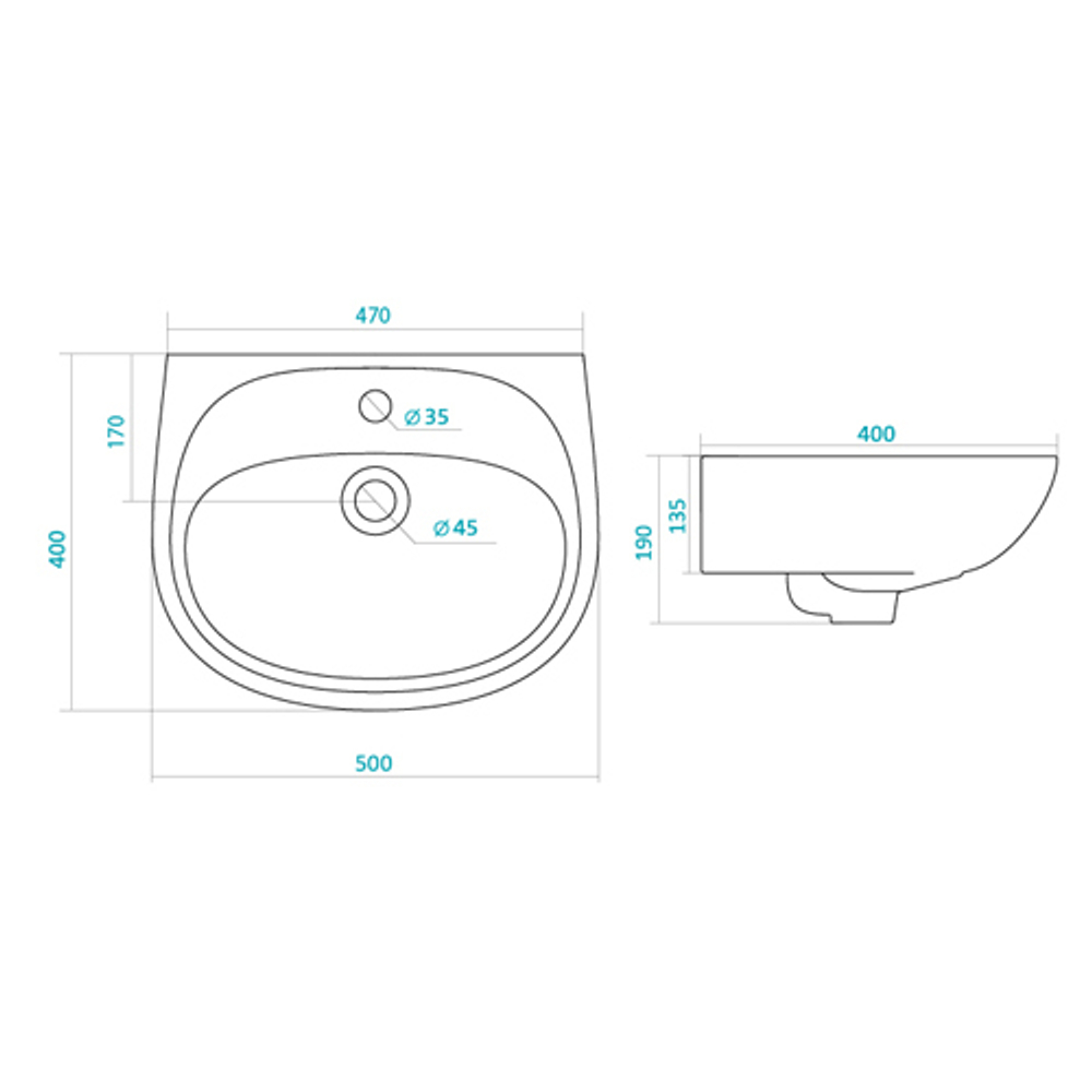 Раковина подвесная Santek Анимо 50см. 1.WH11.0.496 схема