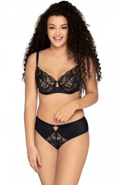 Трусики-бразилиана из эластичного трикотажа c кружевной вставкой (Размер: XL) (Цвет: черный)