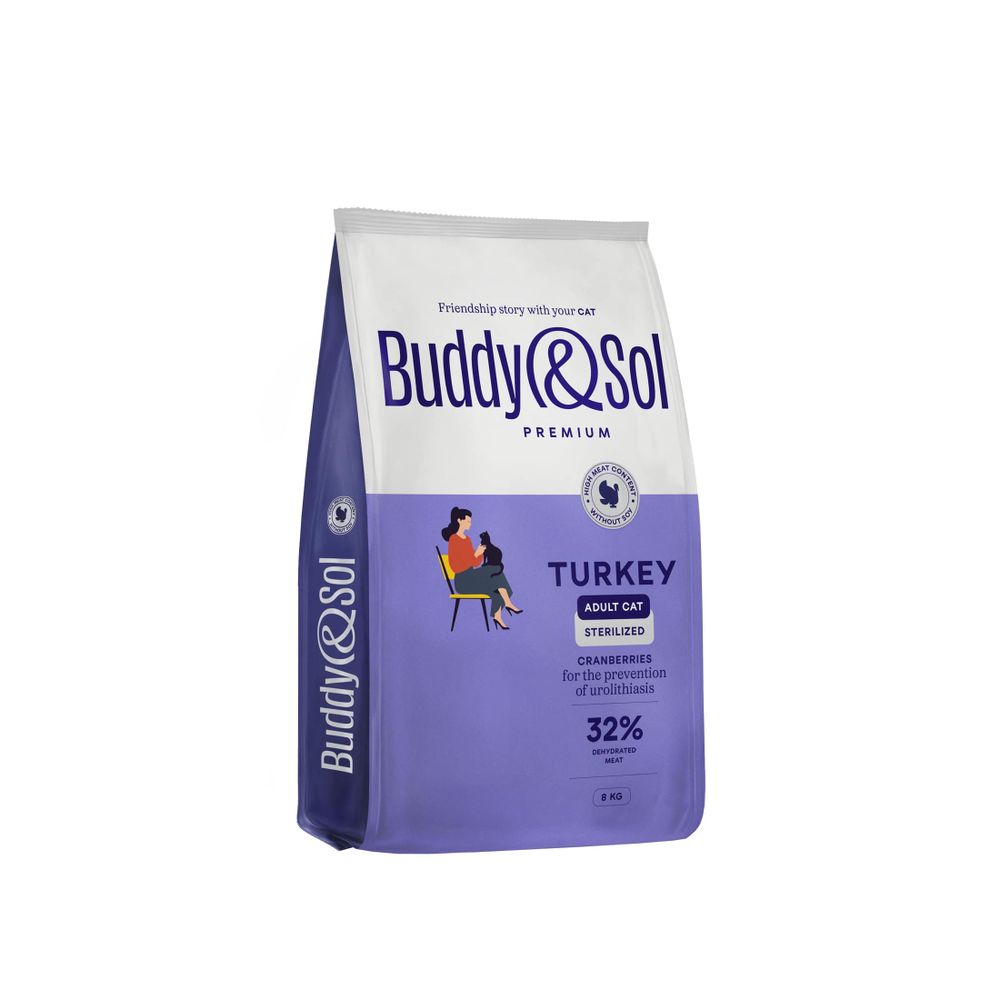 Сухой корм Buddy&amp;Sol PREMIUM STERILIZED с индейкой для стерилизованных кошек 8 кг
