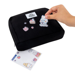 Пенал-органайзер BRAUBERG, 1 отделение, наклейки, молния вокруг, канвас, 22х15х6 см, черный, 273596