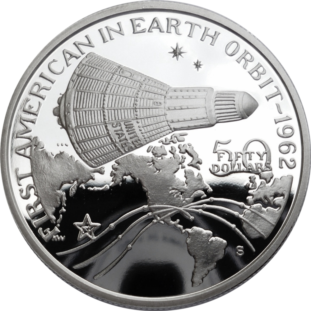 50 долларов Первый астронавт США на Земной орбите 1962 г. Космос 1989 г. Маршалловы о-ва Proof