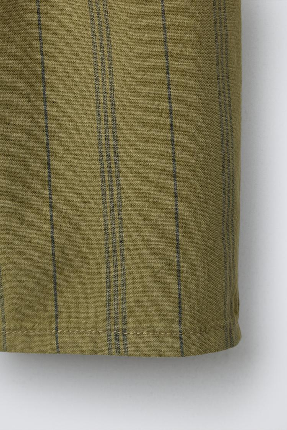 ZARA БРЮКИ В ПОЛОСКУ ИЗ ХЛОПКА И ЛЬНА, ХАКИ