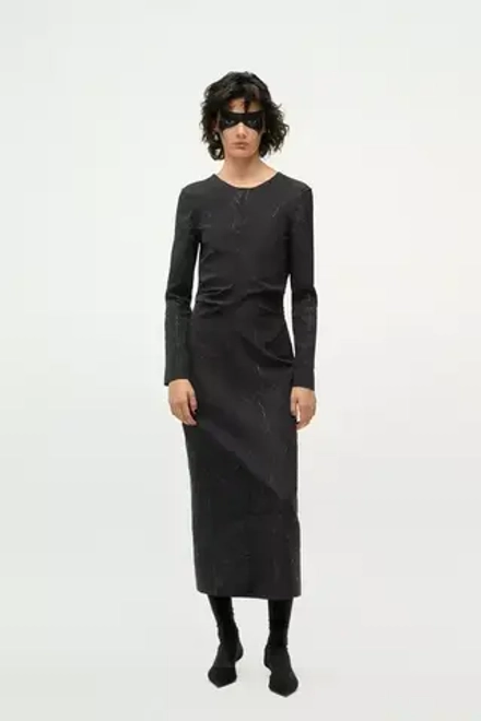 ZARA ПЛАТЬЕ МИДИ СО СБОРКАМИ — ZW COLLECTION, ЧЕРНЫЙ
