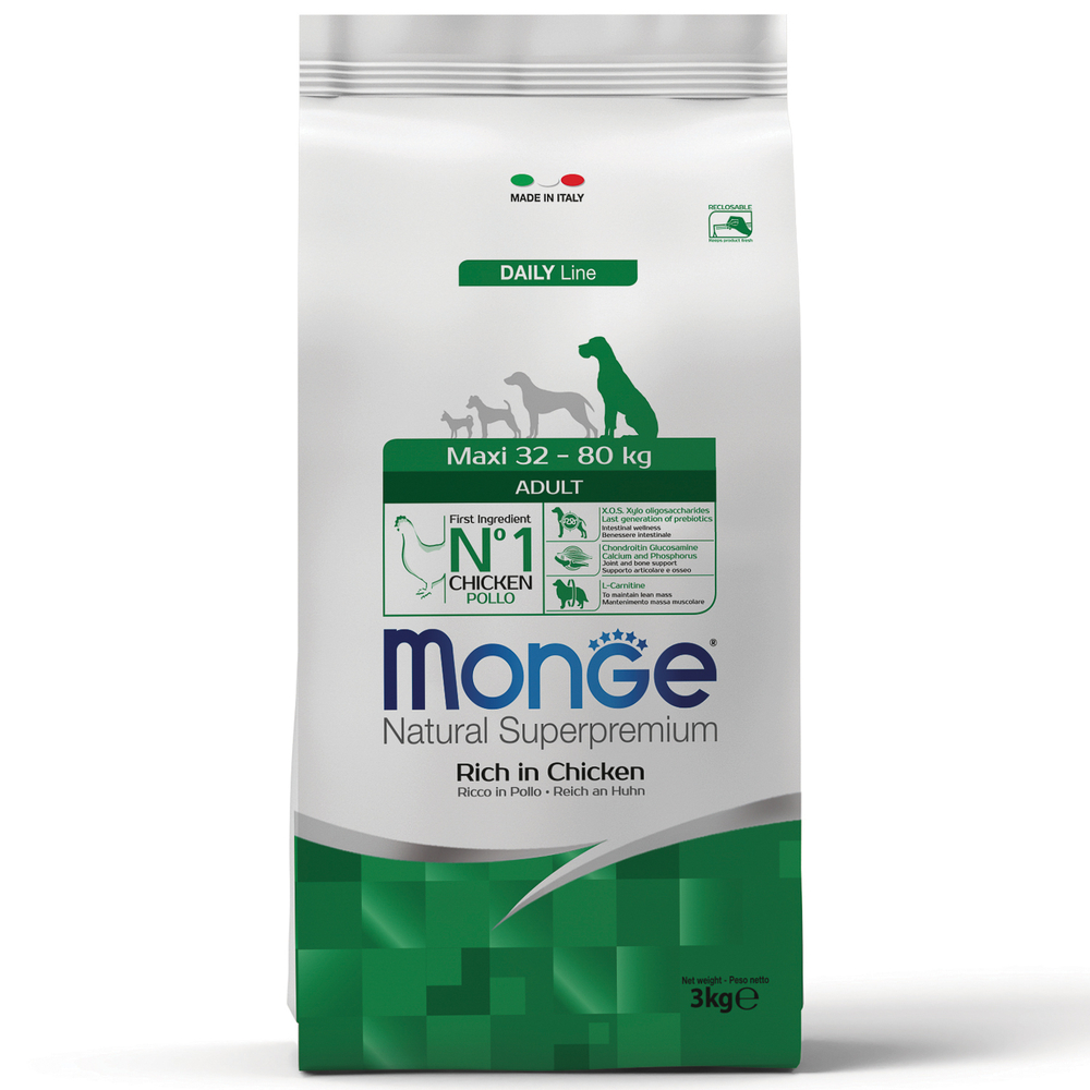 Monge Dog Daily Line Maxi 32-80 кг Сухой корм для собак крупных пород из Курицы, 3 кг.
